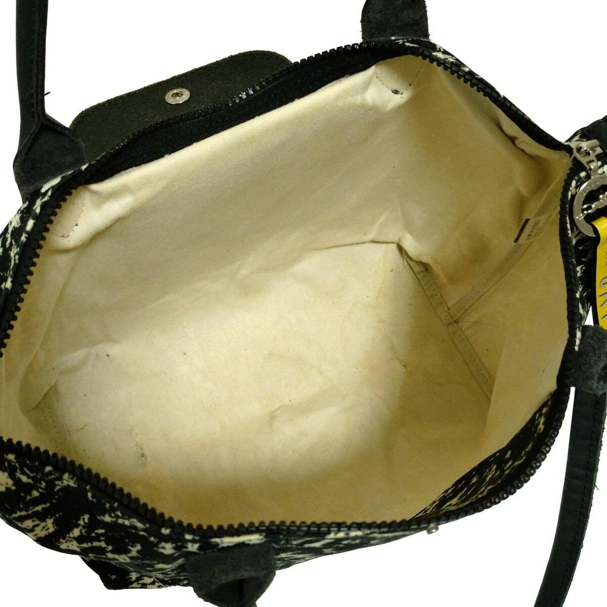 Longchamp Hand Shoulder Bag Tote Purse Le Pliage Canvas Leather Black White Auth
