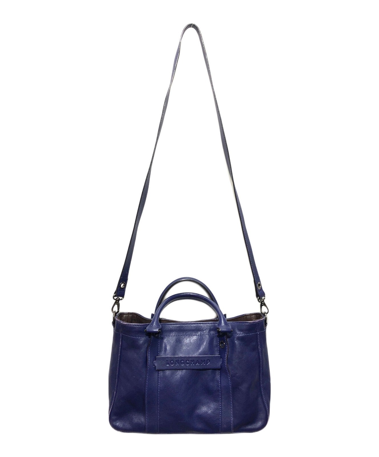 Longchamp Hand Shoulder Bag Tote Purse 2way Leather Navy Authentic