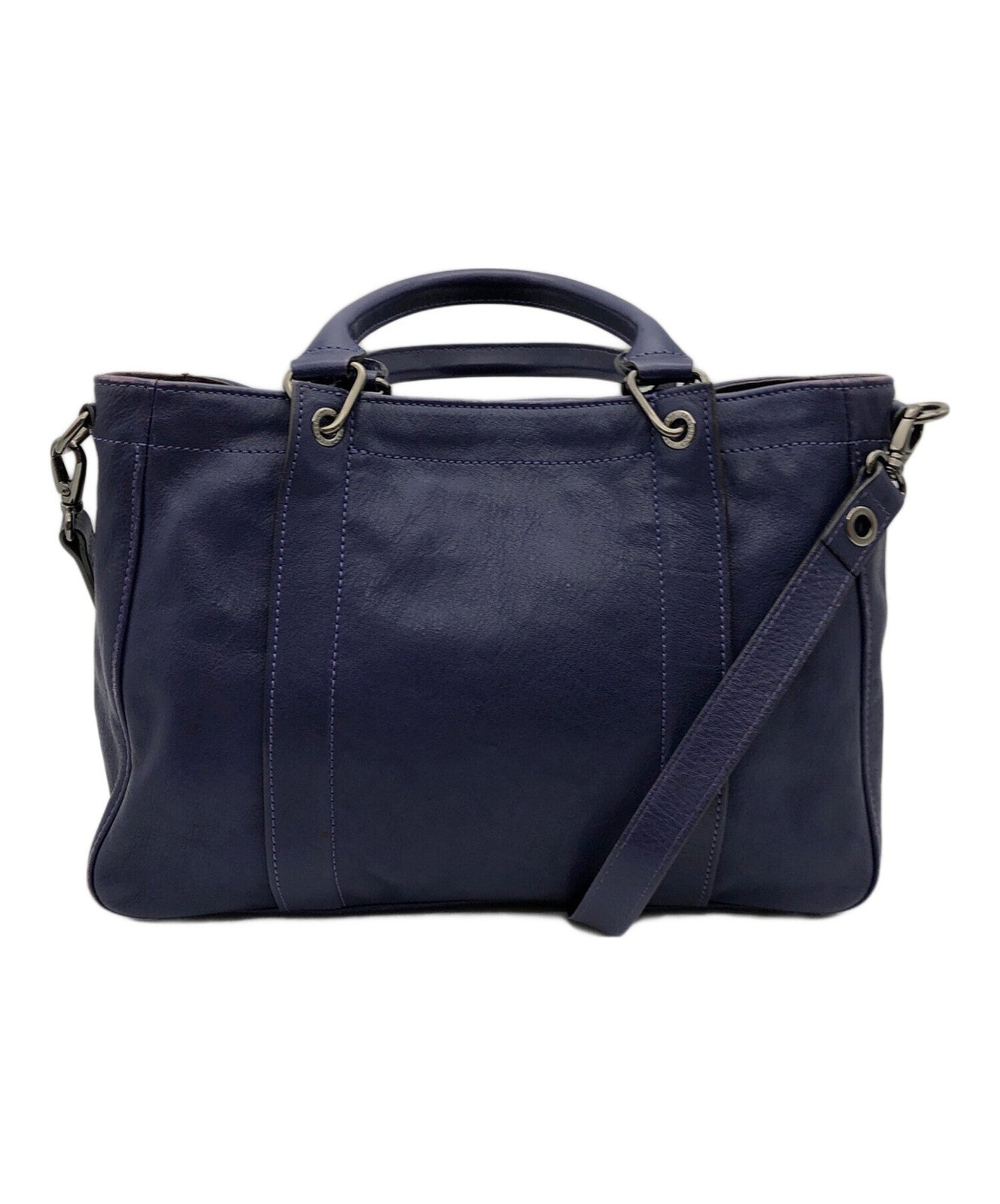 Longchamp Hand Shoulder Bag Tote Purse 2way Leather Navy Authentic