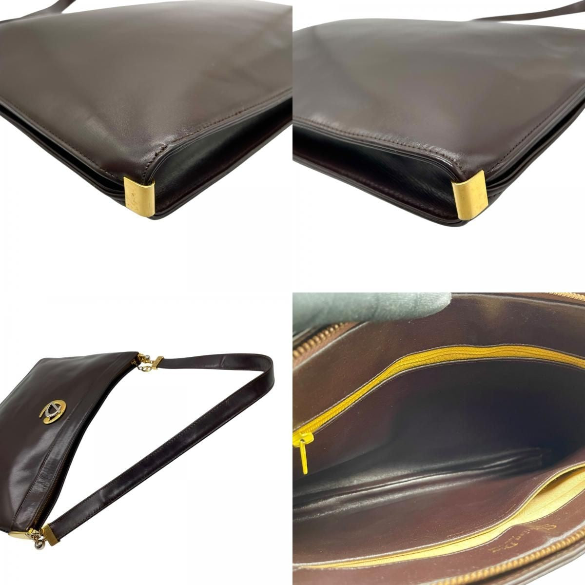 Christian Dior Shoulder Bag Purse Leather Dark Brown Authentic