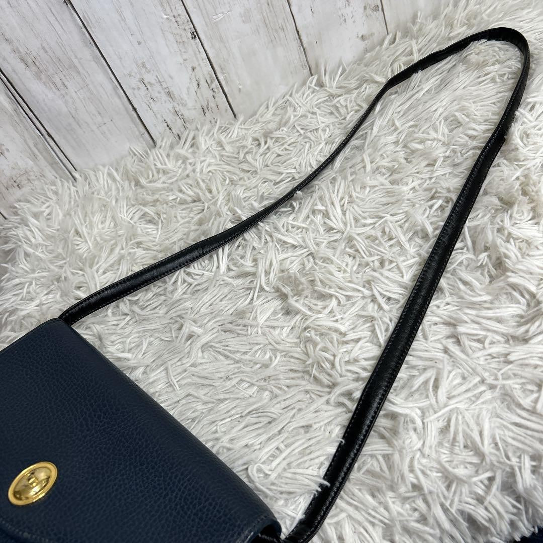 Christian Dior Shoulder Bag Purse CD Leather Navy Authentic