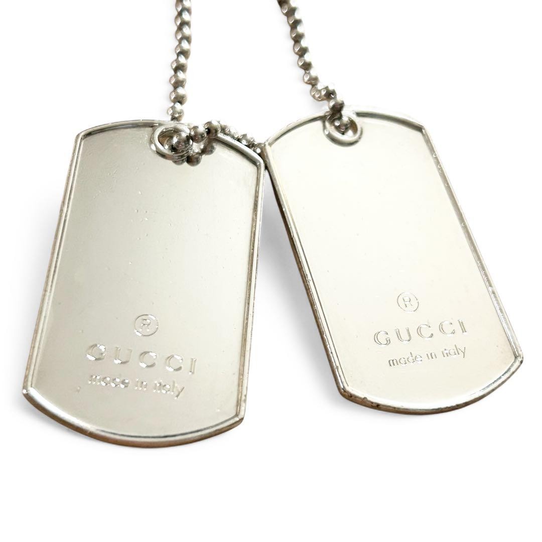 GUCCI Necklace Pendant Double Tag Plate Ball Chain Silver 925 Unisex Accessory