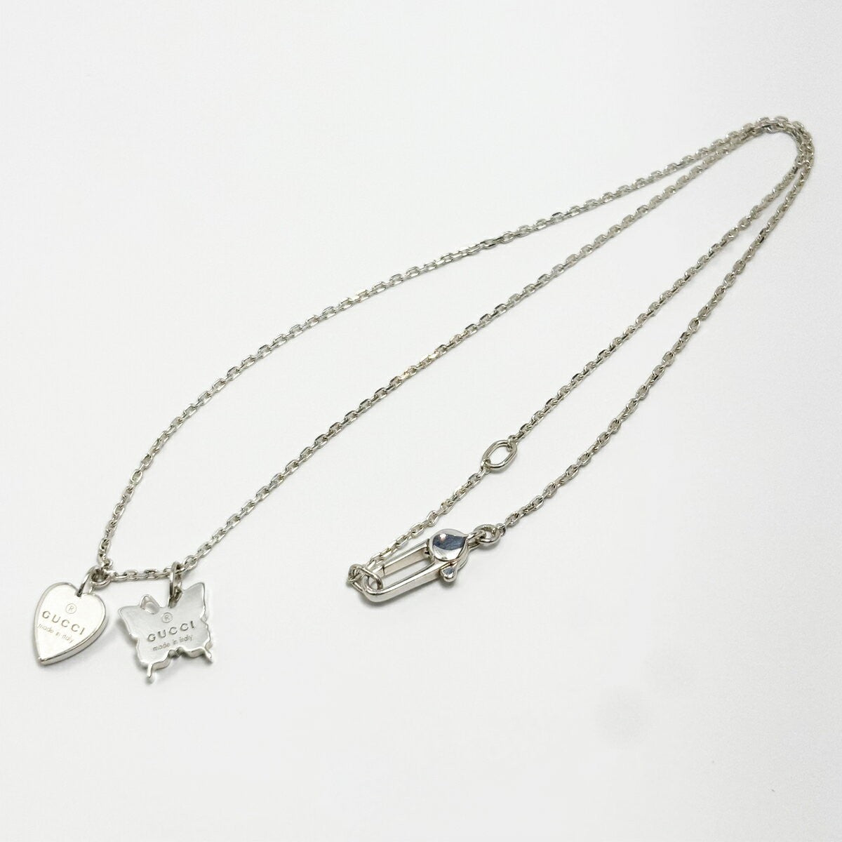GUCCI Necklace Pendant Butterfly Heart Silver 925 Unisex Accessory Authentic
