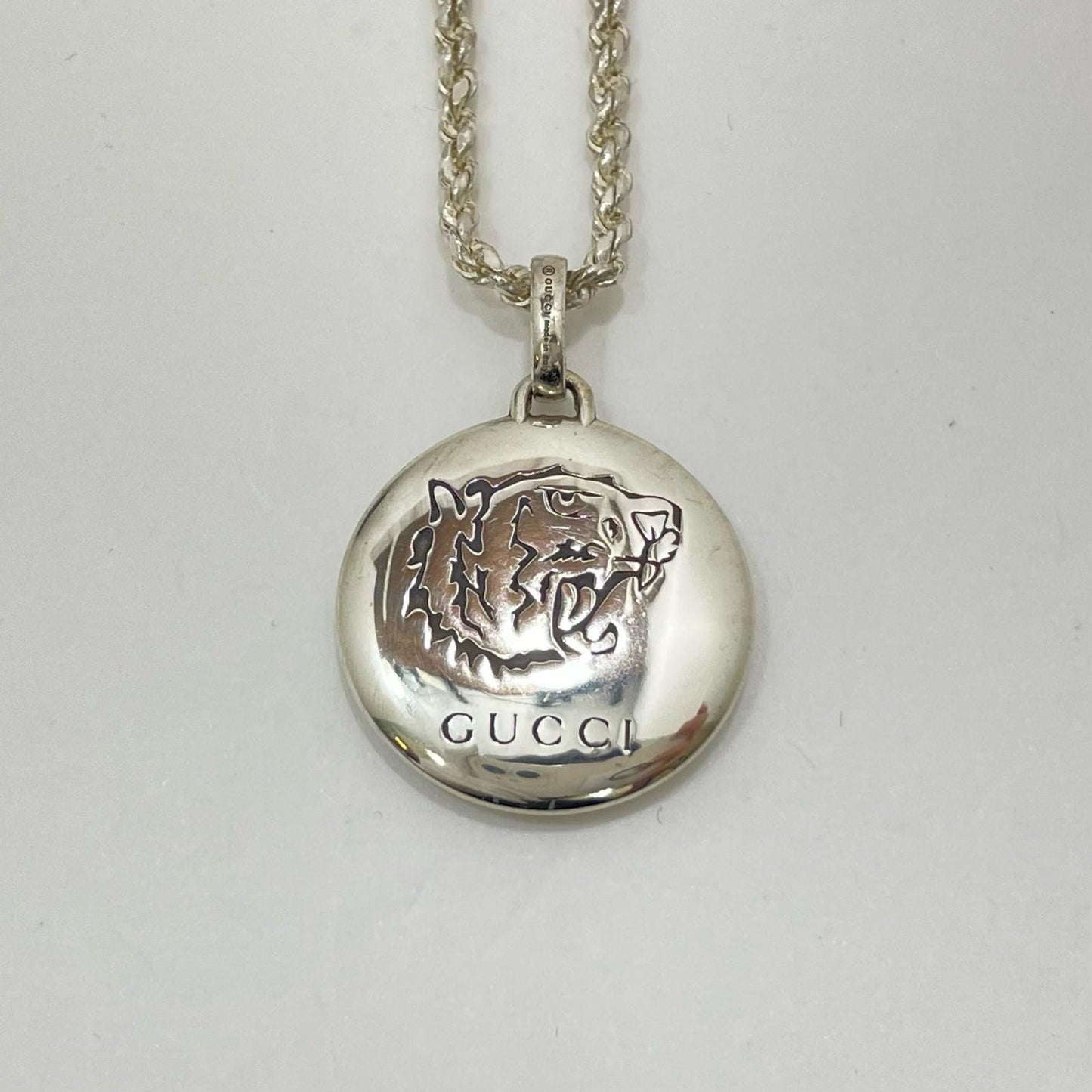 GUCCI Necklace Pendant Blind for Love Tiger Silver AG925 Unisex Accessory Auth