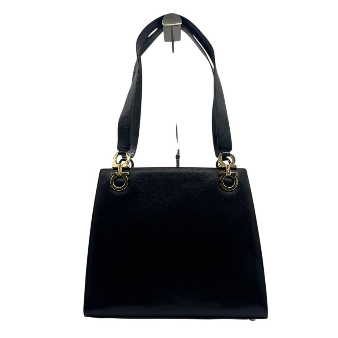 Salvatore Ferragamo Shoulder Bag Purse Gancini Leather Black Authentic