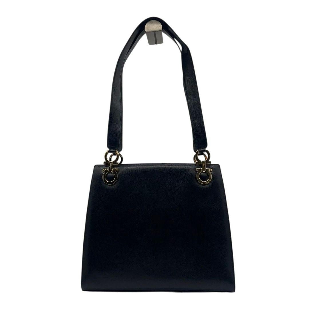 Salvatore Ferragamo Shoulder Bag Purse Gancini Leather Black Authentic