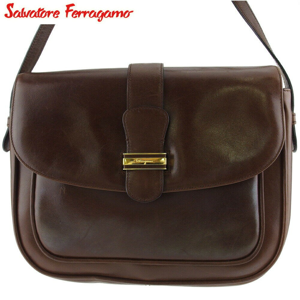 Salvatore Ferragamo Shoulder Bag Purse Logo Brown Authentic