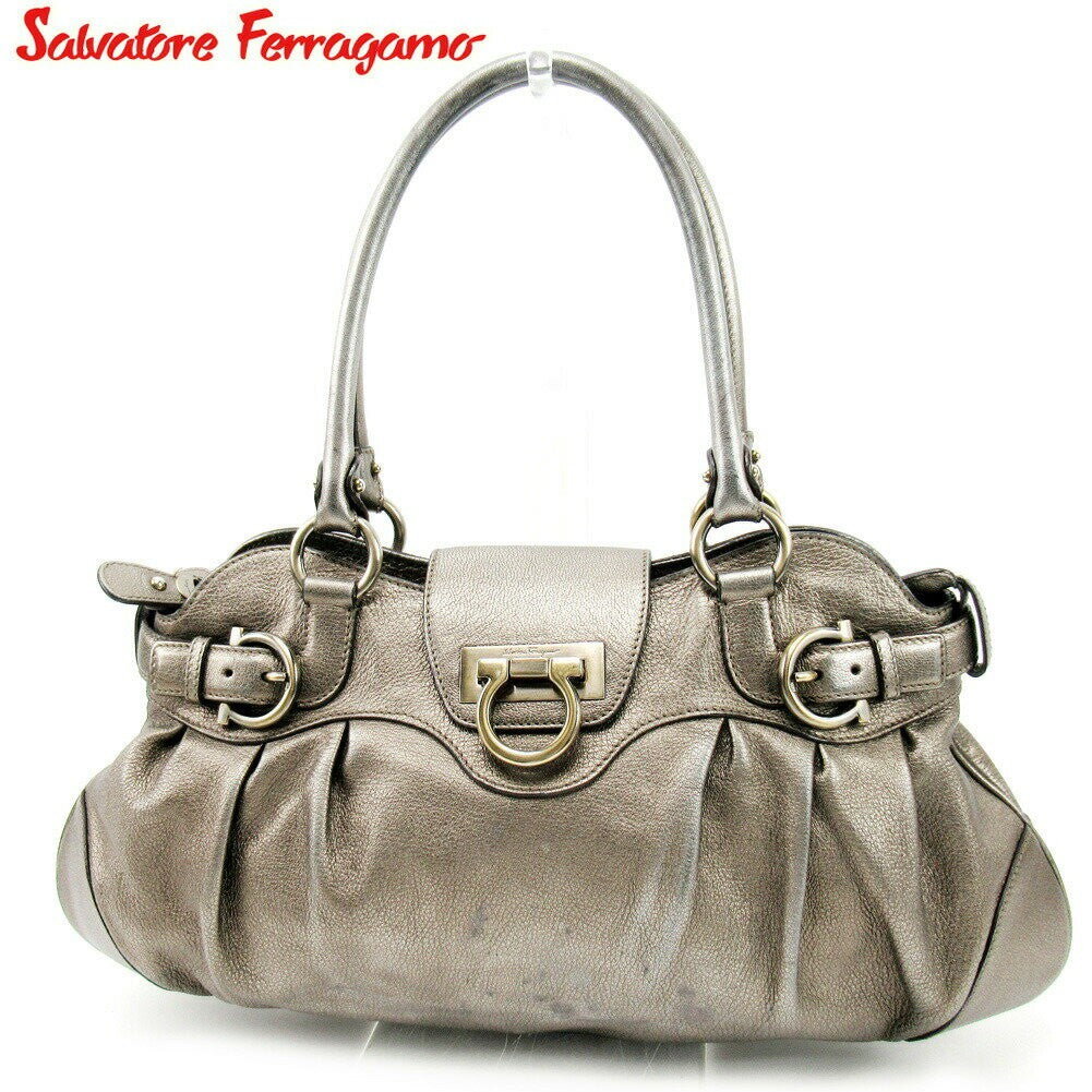 Salvatore Ferragamo Hand Bag Tote Purse Gancini Silver Authentic
