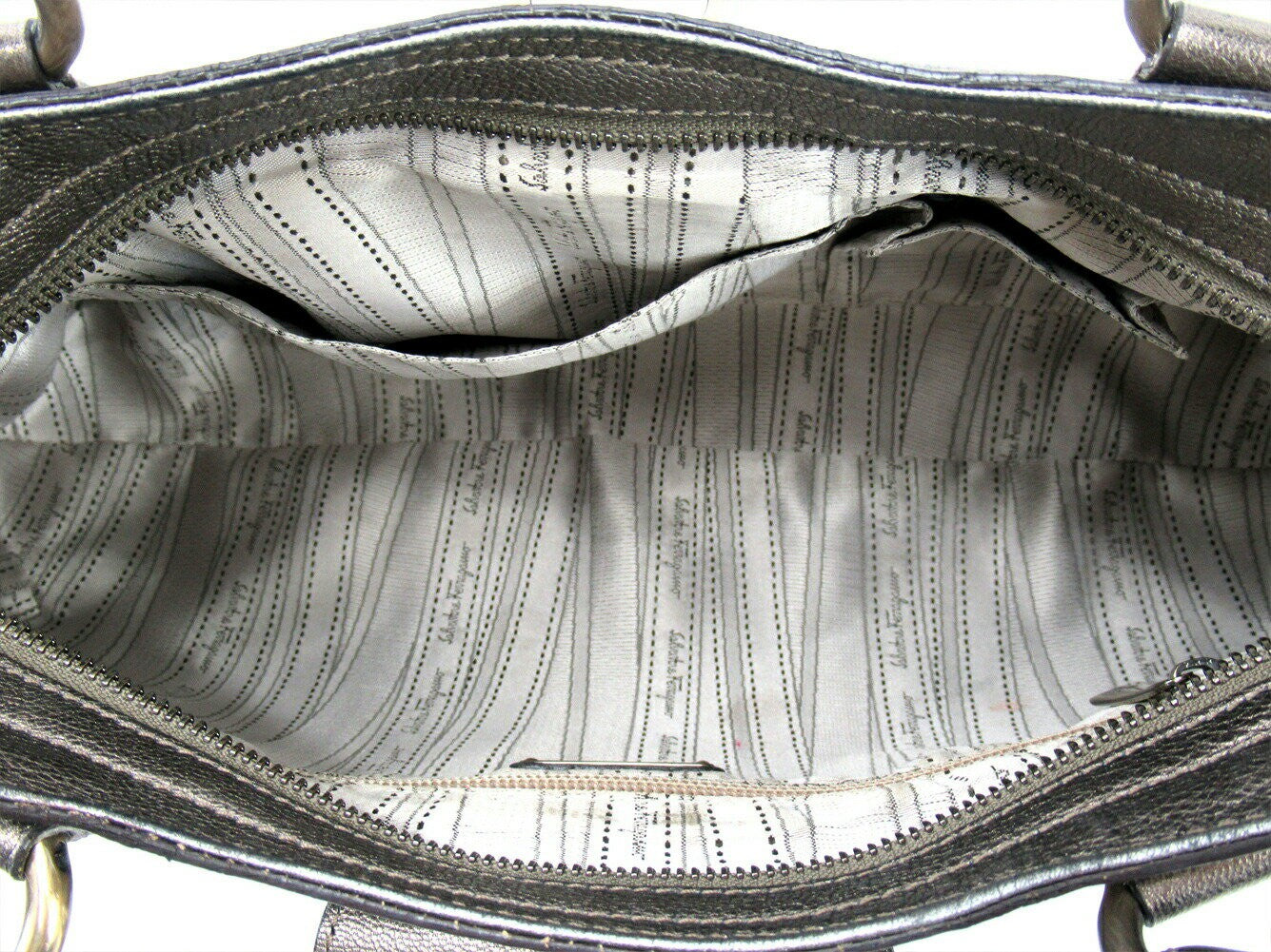 Salvatore Ferragamo Hand Bag Tote Purse Gancini Silver Authentic