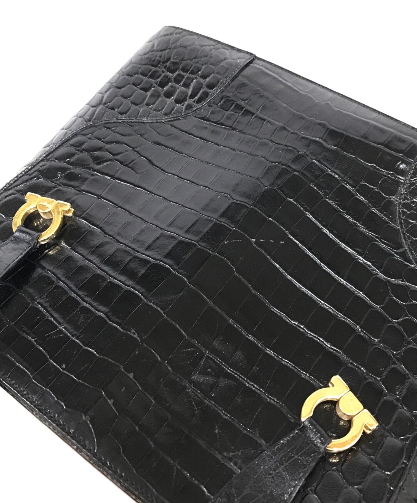 Salvatore Ferragamo Hand Bag Tote Purse Gancini Black Authentic