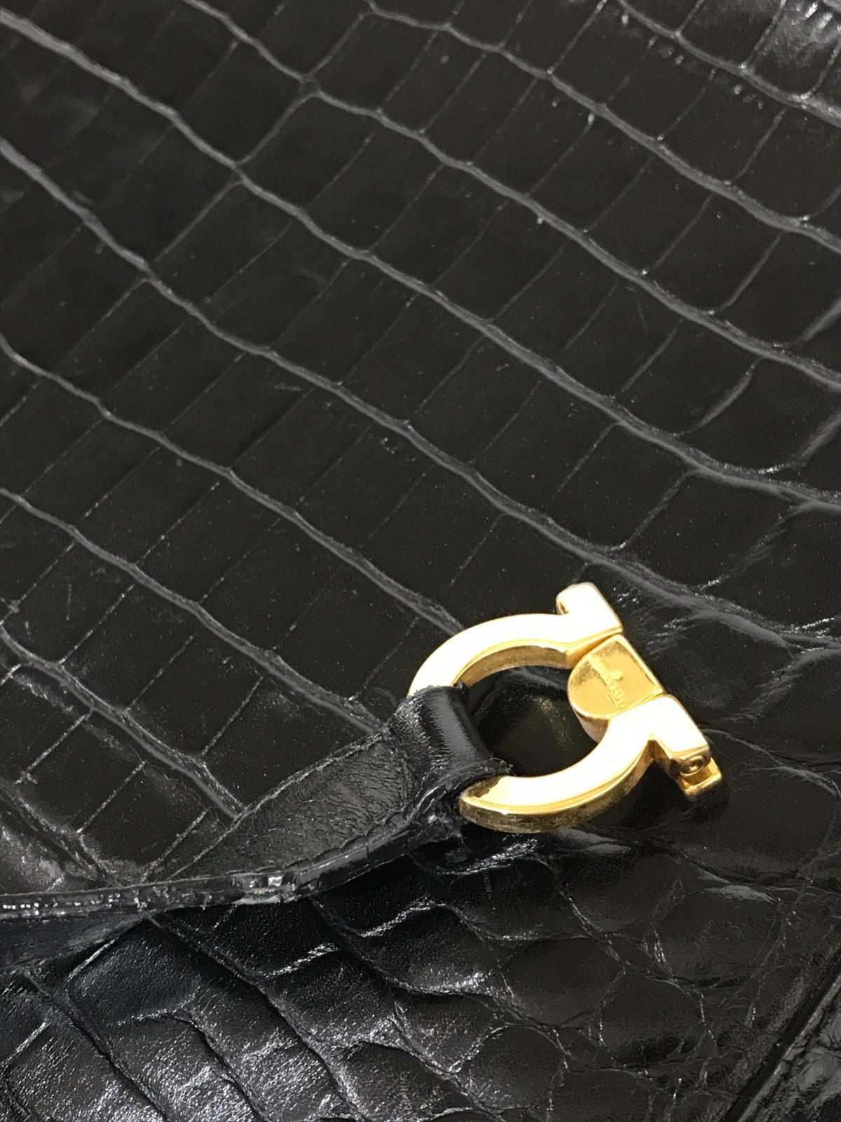 Salvatore Ferragamo Hand Bag Tote Purse Gancini Black Authentic