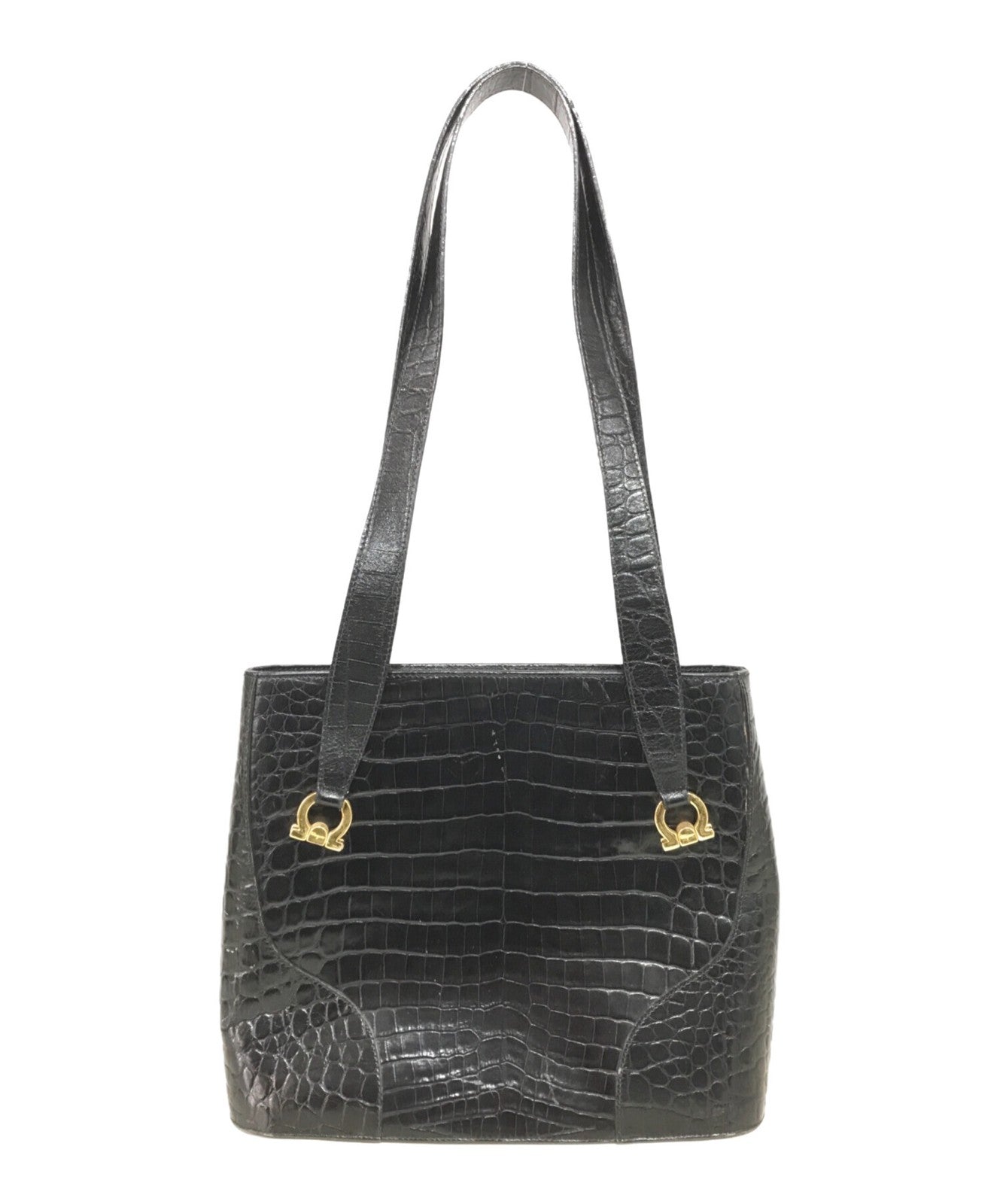 Salvatore Ferragamo Hand Bag Tote Purse Gancini Black Authentic