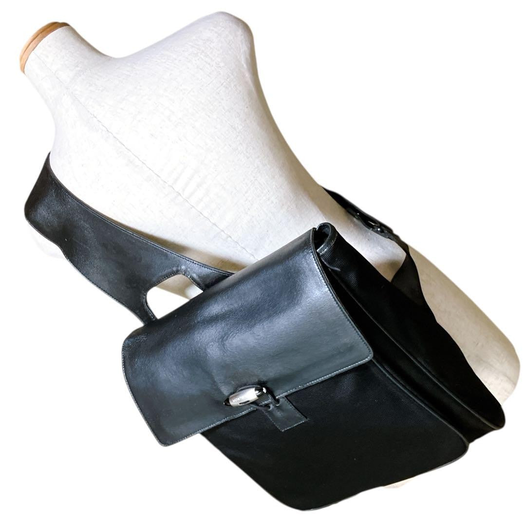 Montblanc Shoulder Bag Purse Canvas Leather Black Authentic