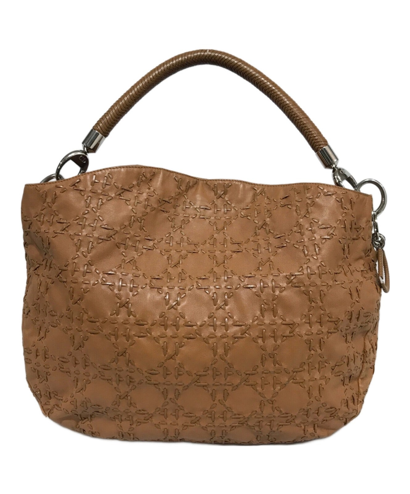 Christian Dior Hand Bag Tote Purse Logo charm Leather Brown Authentic