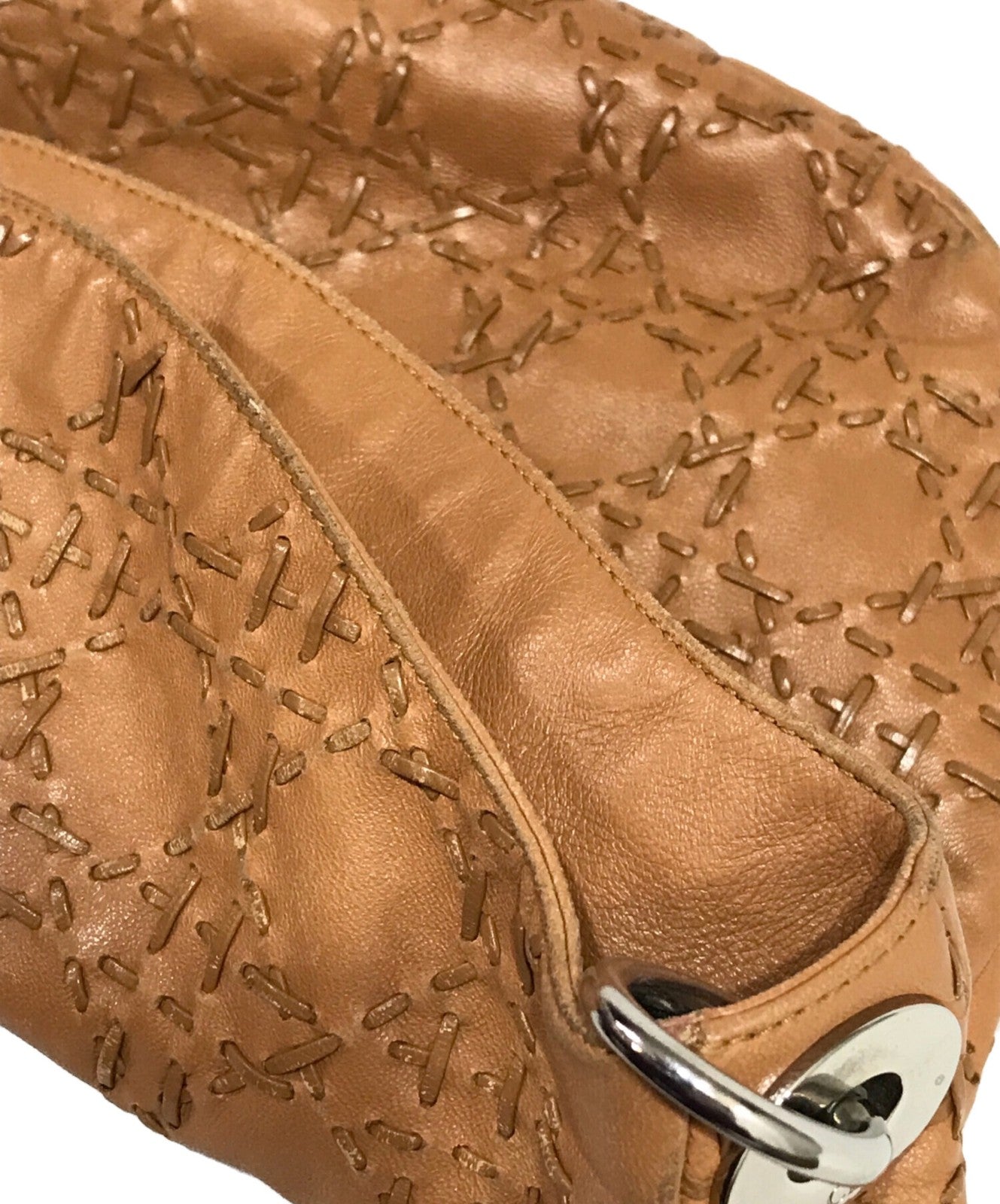 Christian Dior Hand Bag Tote Purse Logo charm Leather Brown Authentic
