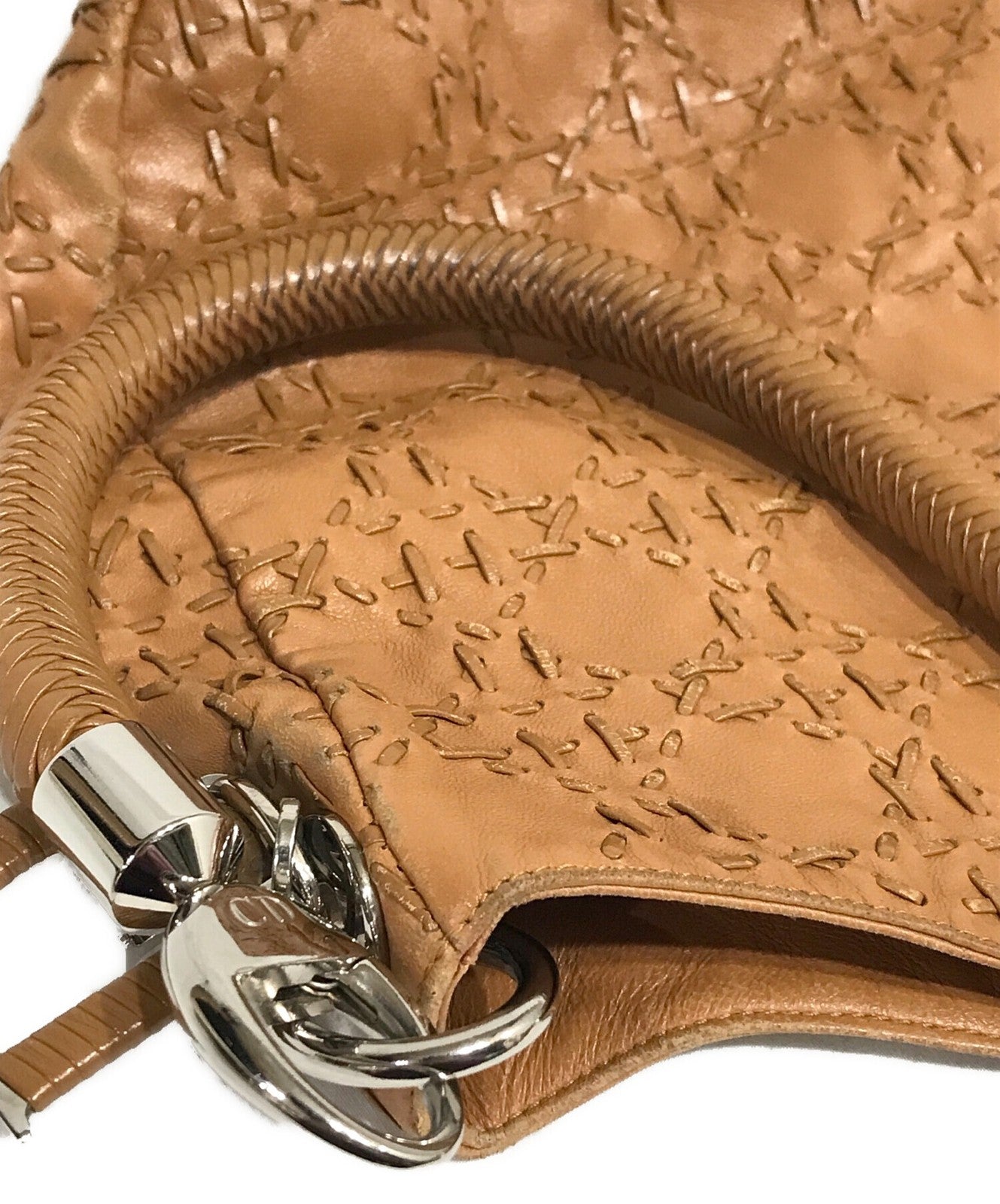 Christian Dior Hand Bag Tote Purse Logo charm Leather Brown Authentic