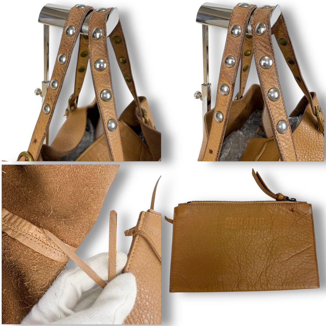 MIU MIU Hand Bag Tote Purse Leather Light Brown Camel Authentic