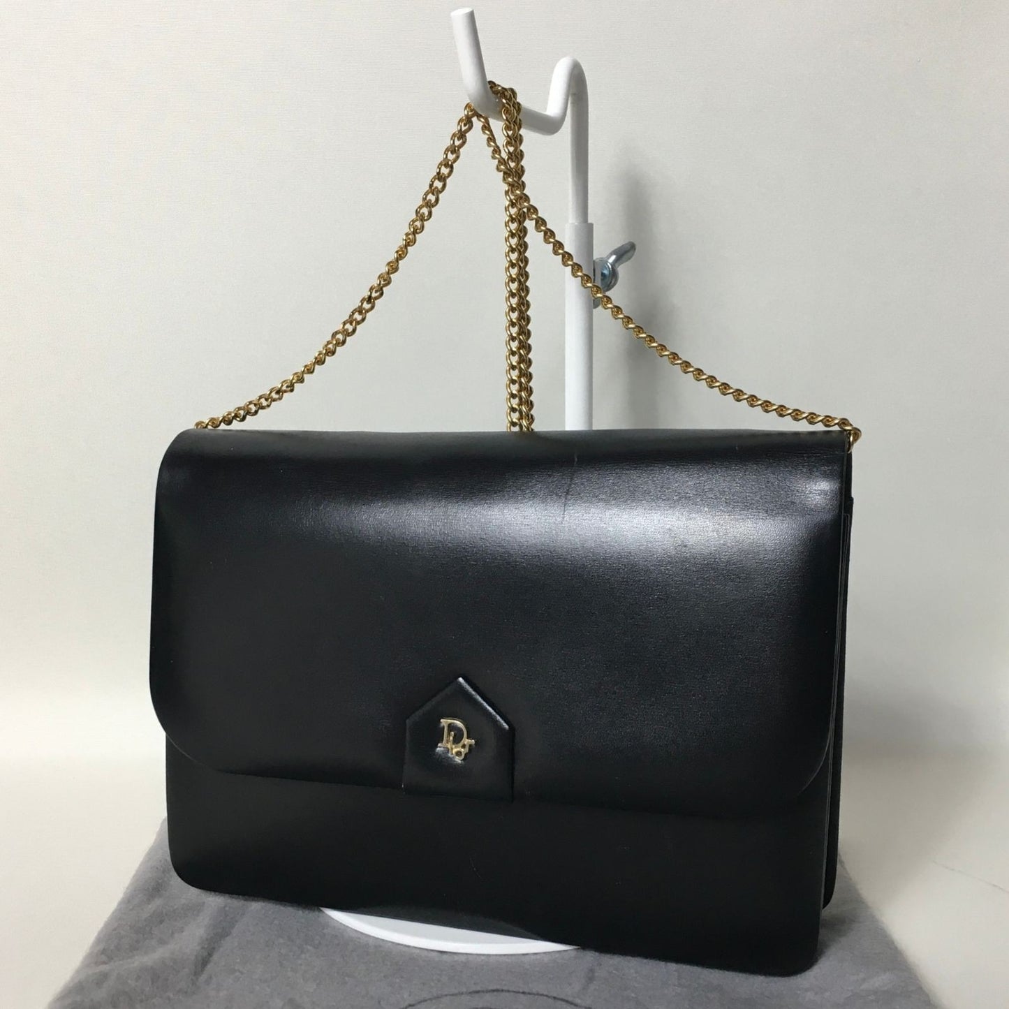 Christian Dior Shoulder Bag Purse Logo Leather Black Authentic