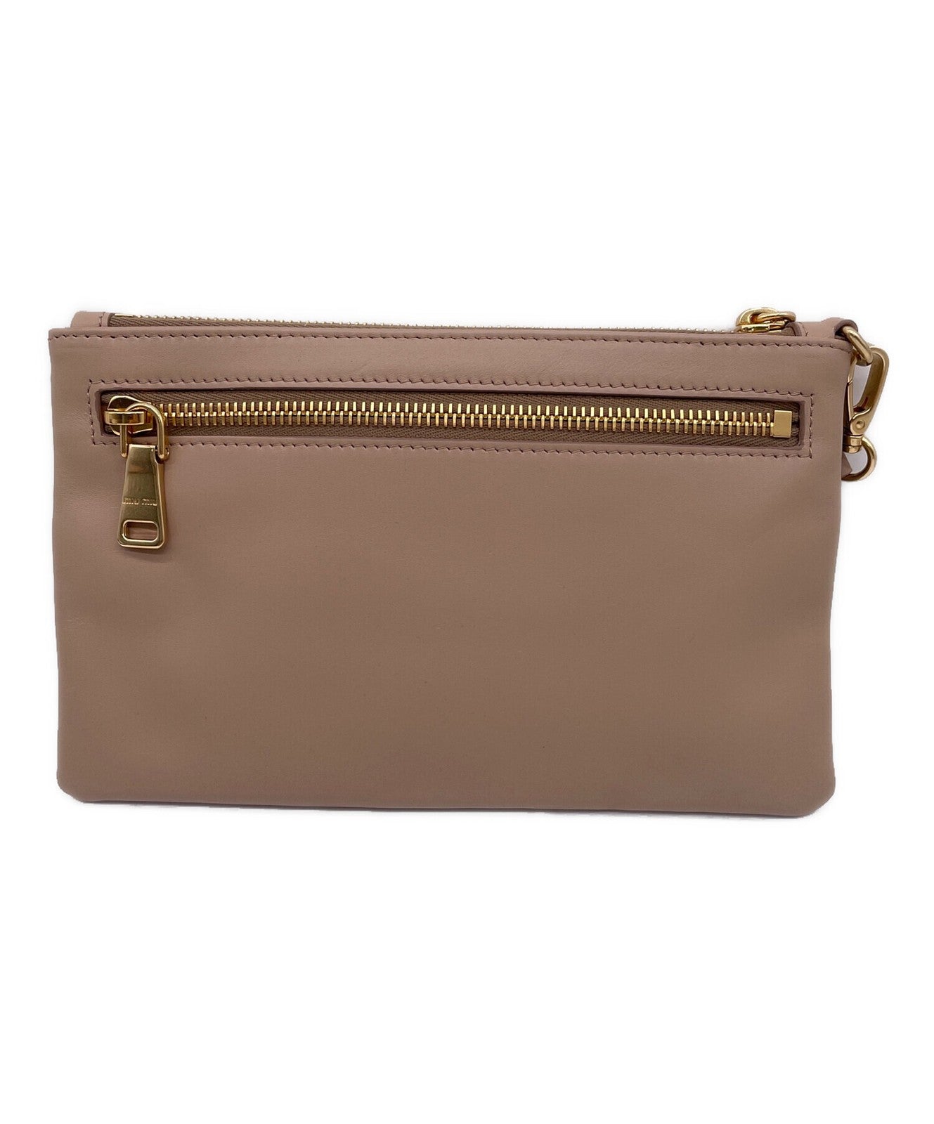 MIU MIU Clutch Bag Second Bag Logo Beige Authentic