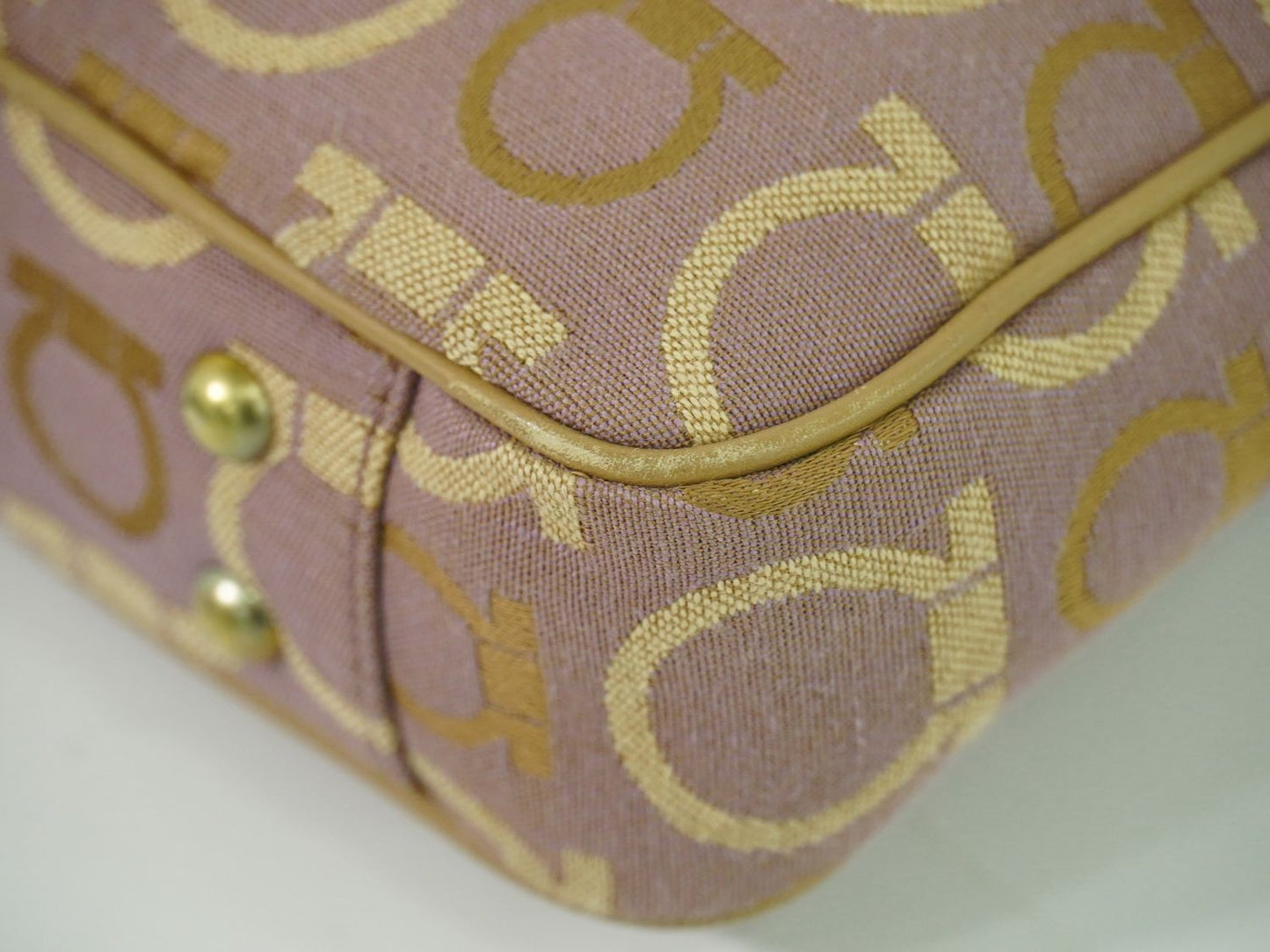 Salvatore Ferragamo Hand Bag Tote Purse Gancini Canvas Purple Beige Authentic