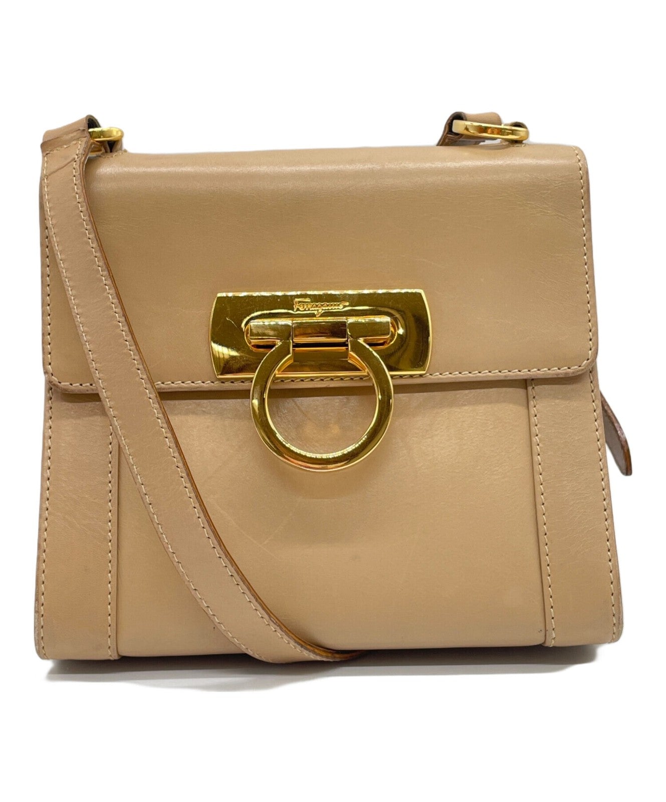 Salvatore Ferragamo Shoulder Bag Purse Gancini Brown Authentic