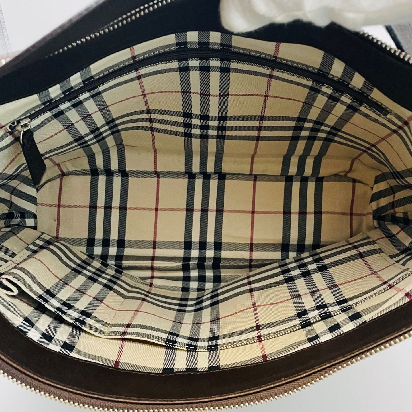 BURBERRY Shoulder Bag Purse Nova Check Leather Dark Brown Authentic