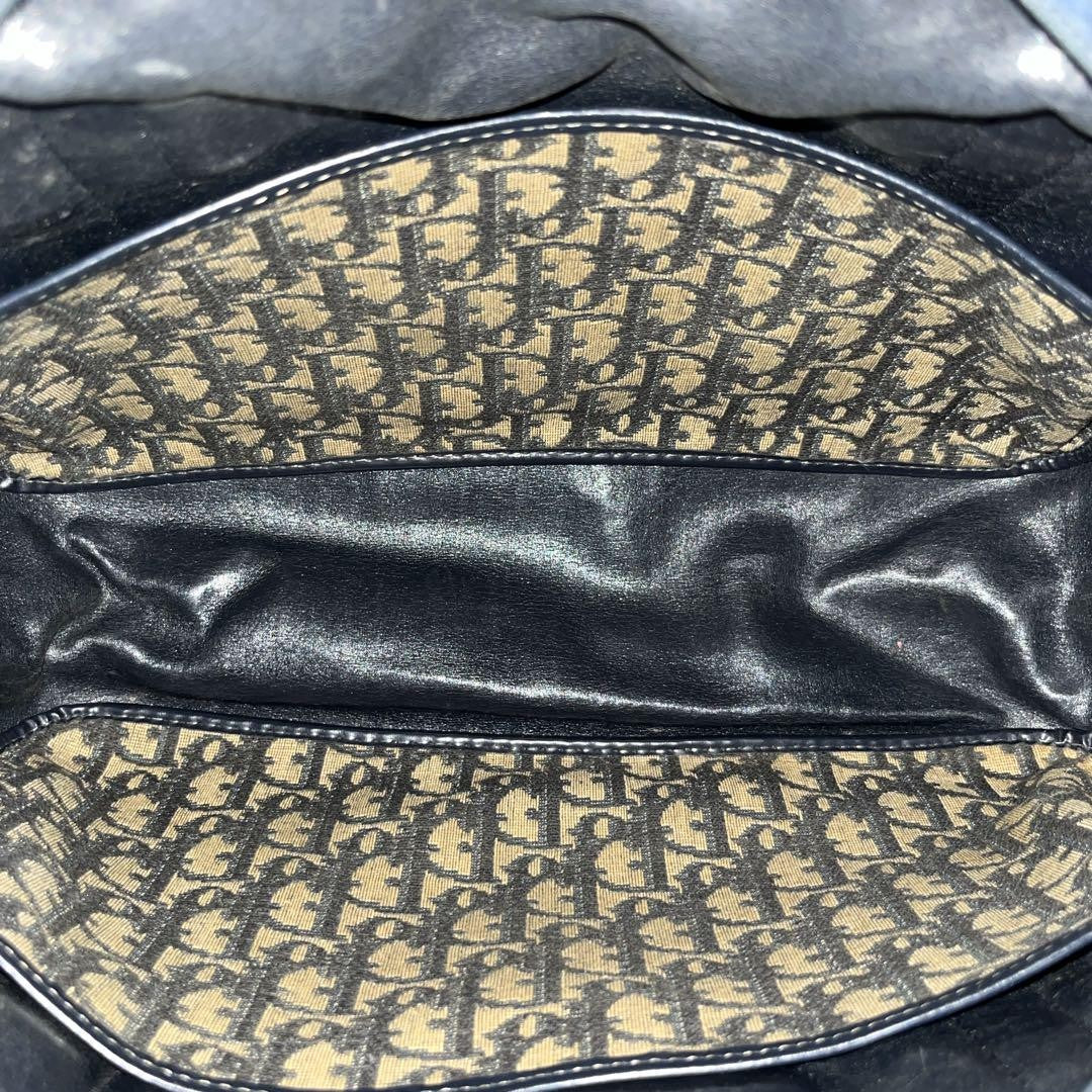 Christian Dior Hand Bag Tote Purse Mini Boston Trotter Canvas Leather Navy Auth