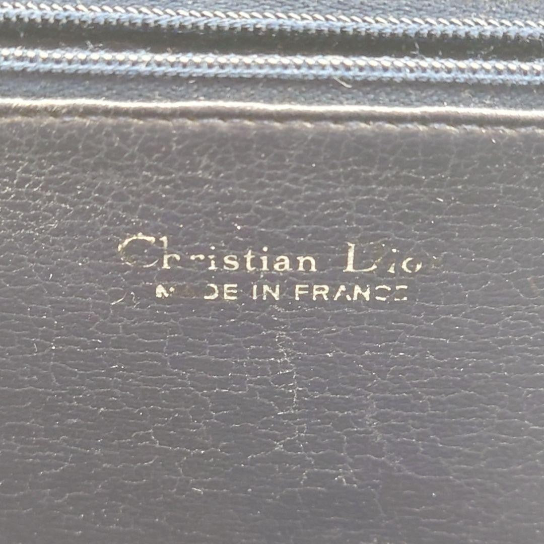 Christian Dior Hand Shoulder Bag Tote Purse Logo Leather Navy Authentic
