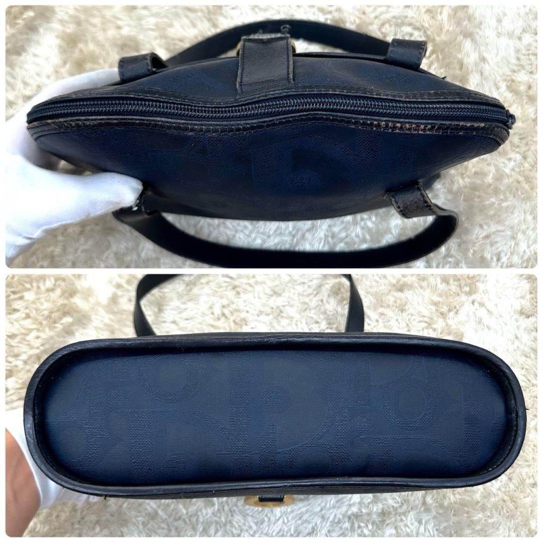Christian Dior Hand Bag Tote Purse Leather Navy Authentic