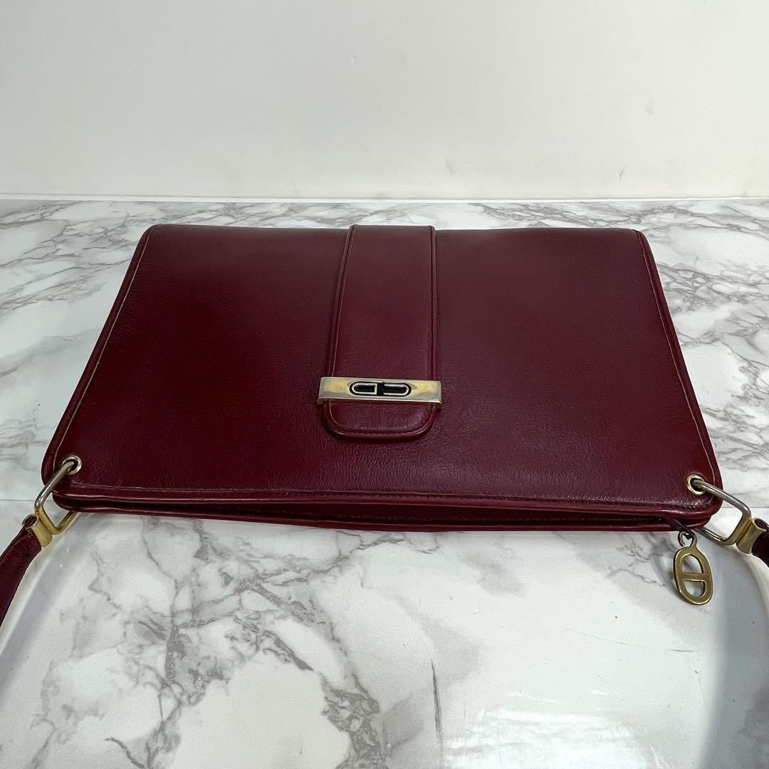 Christian Dior Shoulder Bag Purse CD Leather Wine Red Authentic