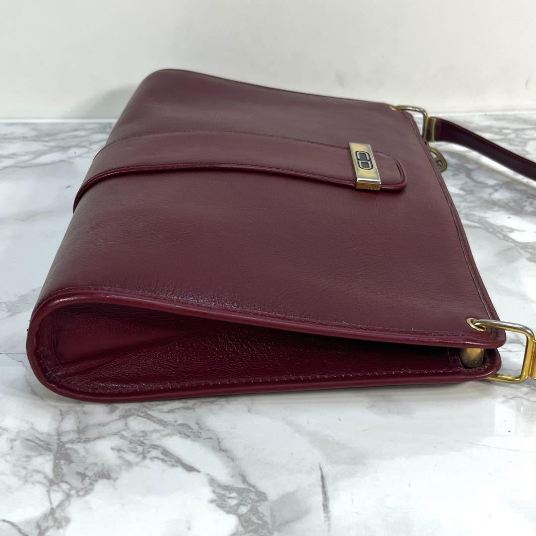Christian Dior Shoulder Bag Purse CD Leather Wine Red Authentic