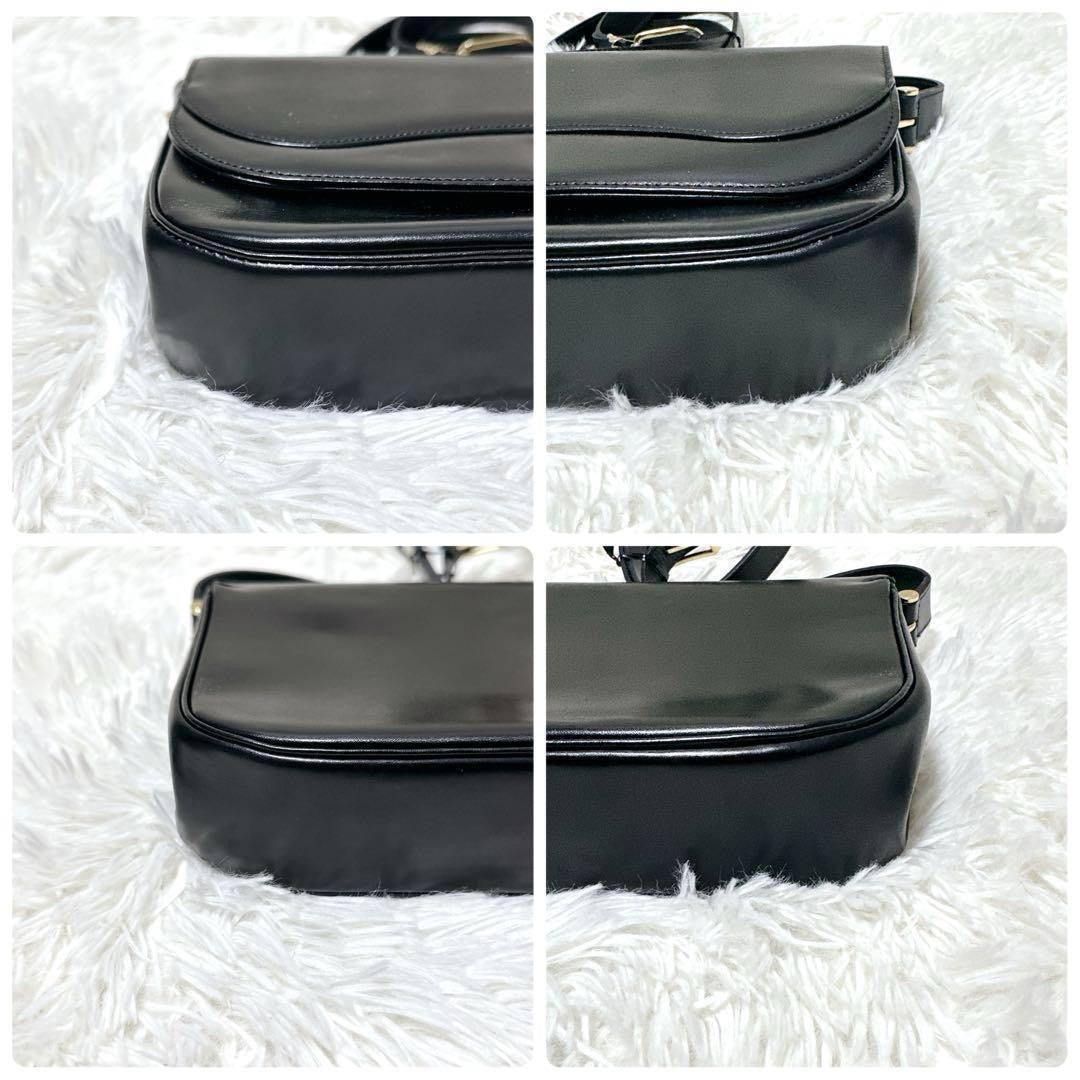 Christian Dior Shoulder Bag Purse CD Leather Black Authentic
