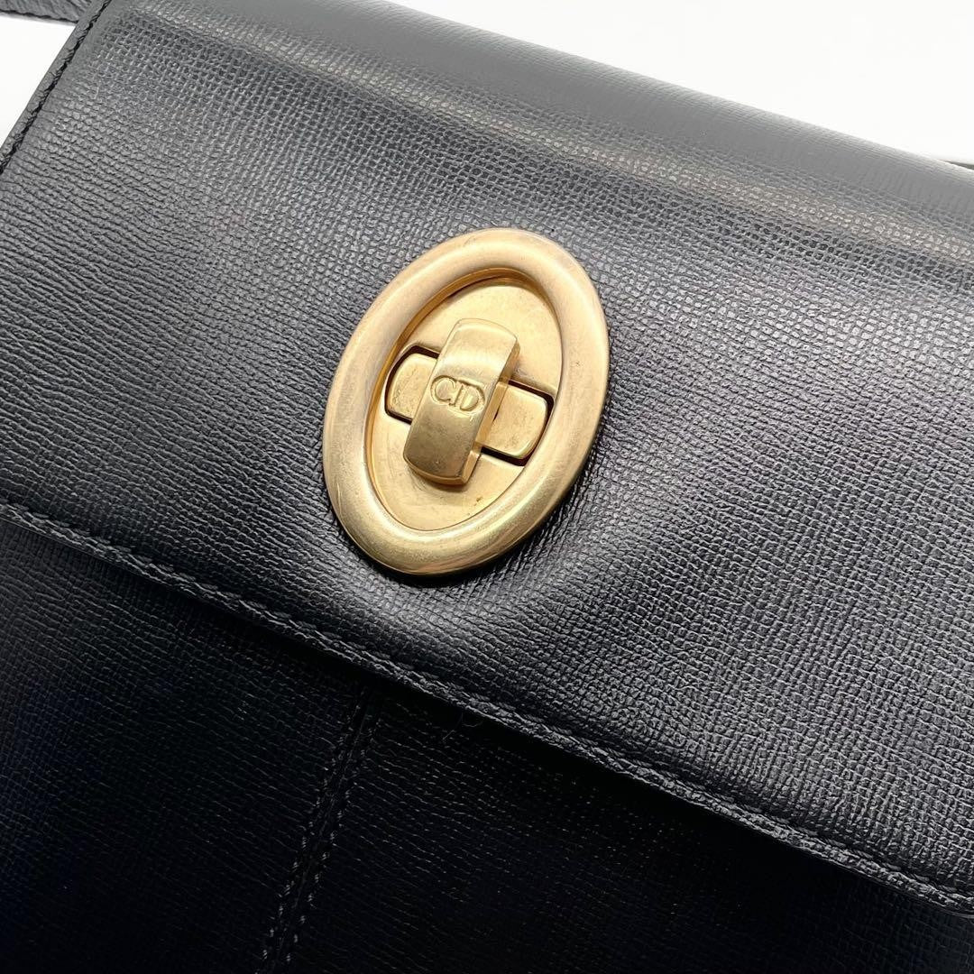 Christian Dior Shoulder Bag Purse CD Leather Black Authentic