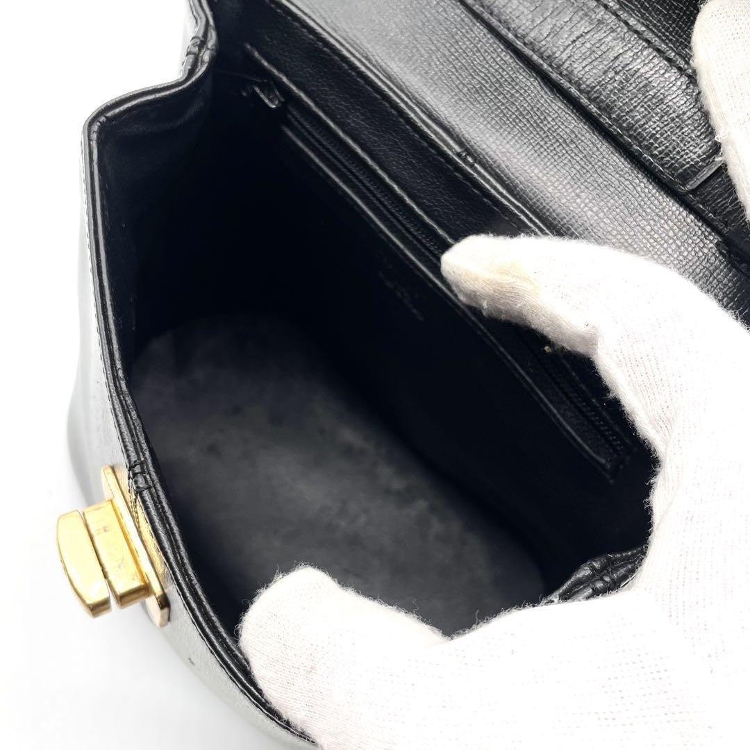Christian Dior Shoulder Bag Purse CD Leather Black Authentic