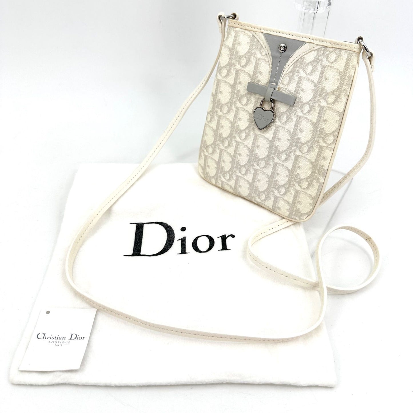Christian Dior Shoulder Bag Purse Trotter Gray White Authentic