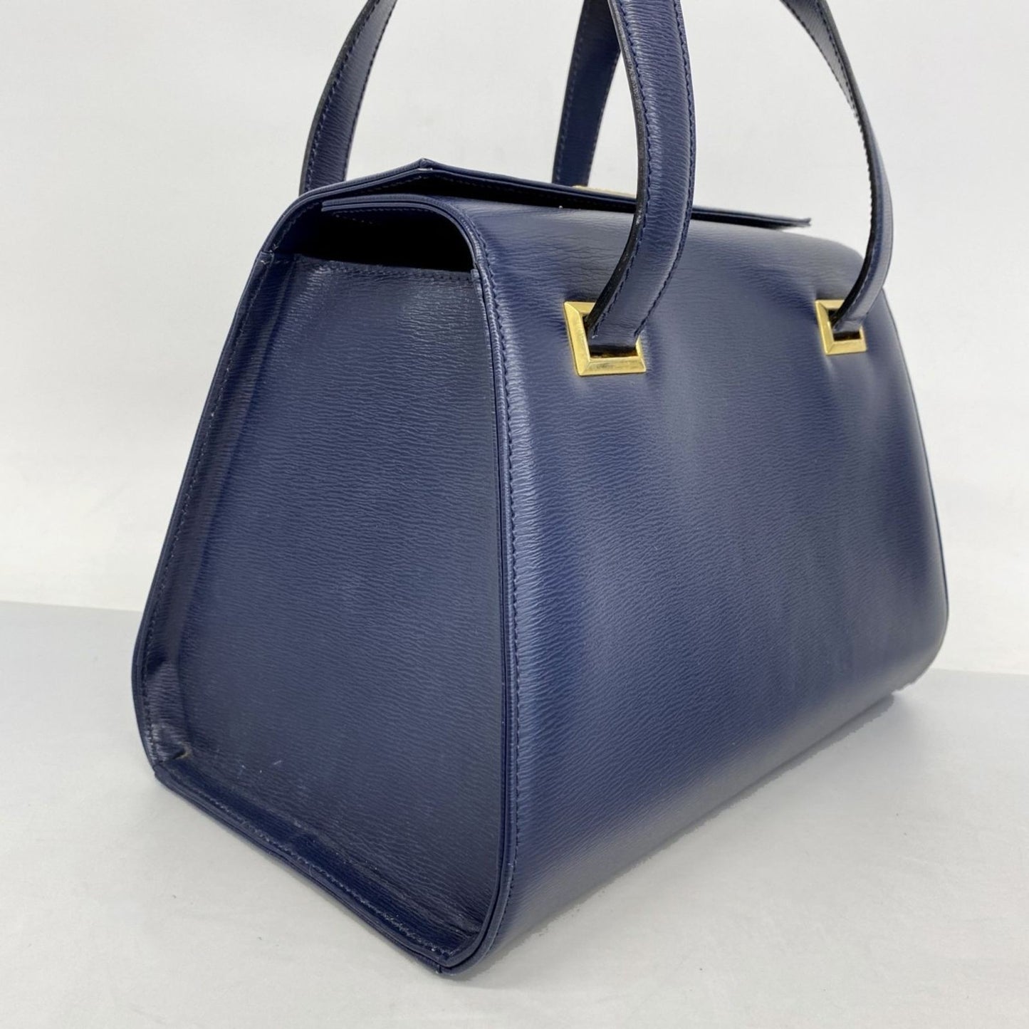 Christian Dior Hand Bag Tote Purse Leather Navy Authentic
