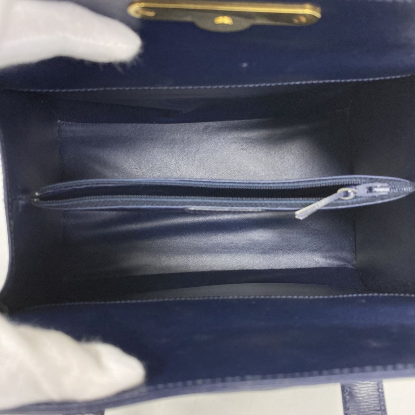 Christian Dior Hand Bag Tote Purse Leather Navy Authentic