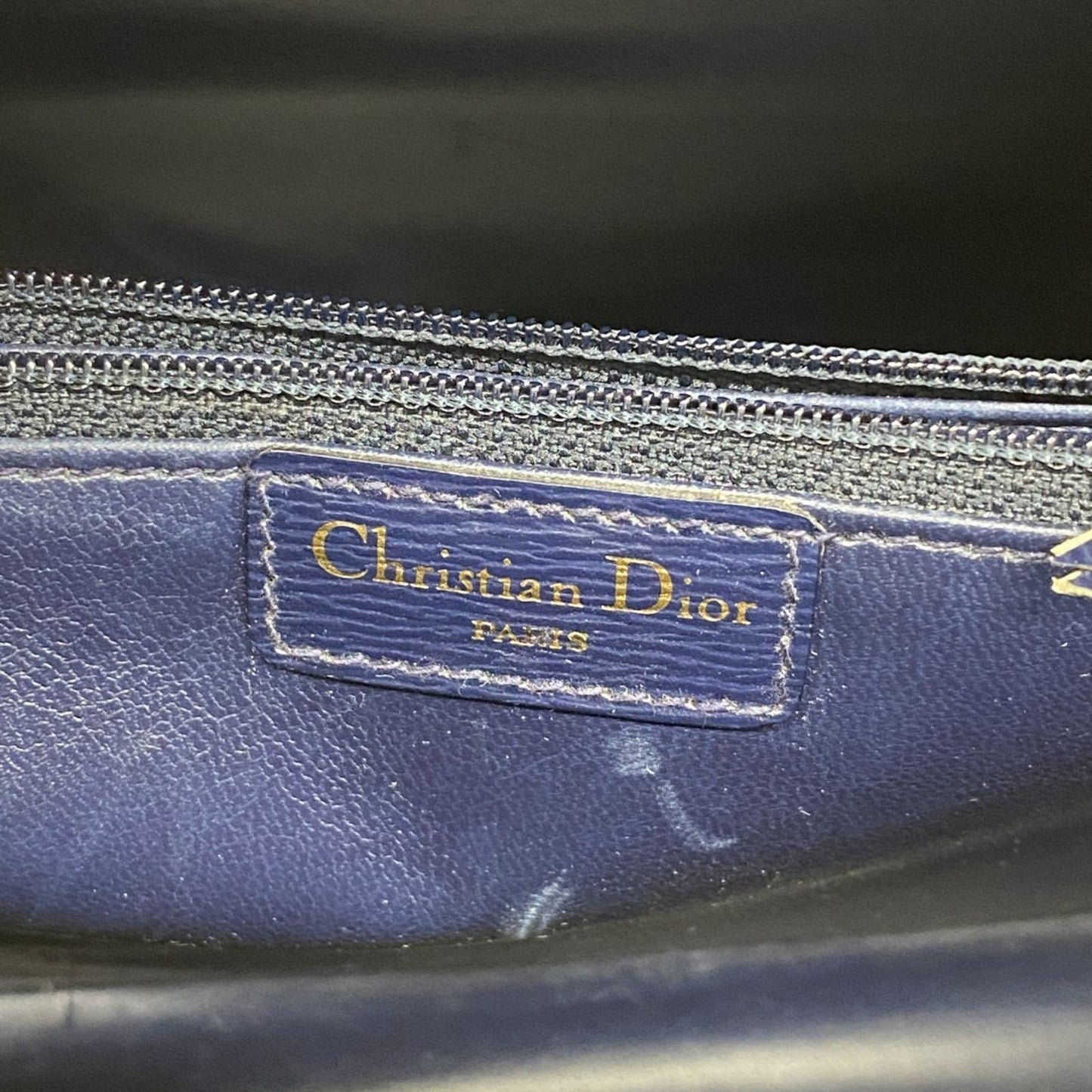 Christian Dior Hand Bag Tote Purse Leather Navy Authentic