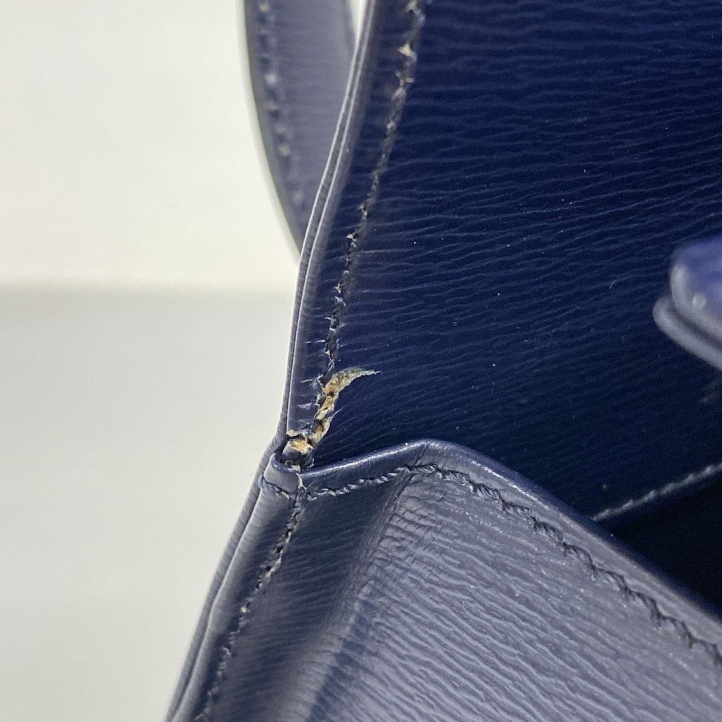 Christian Dior Hand Bag Tote Purse Leather Navy Authentic