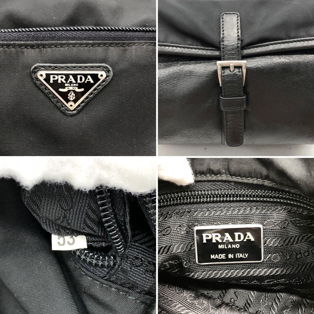 PRADA Shoulder Bag Purse Logo Nylon Leather Black Authentic