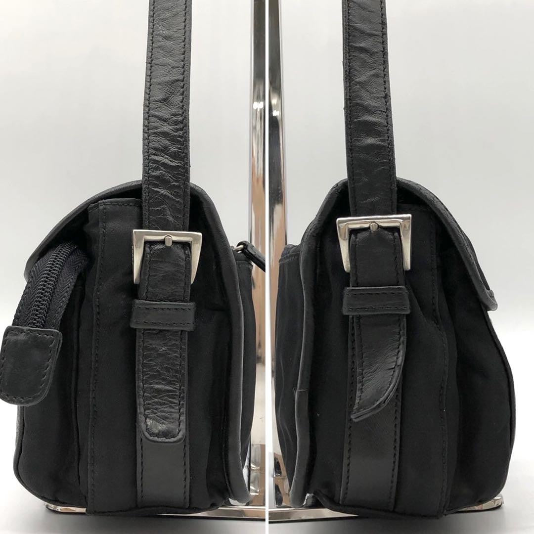 PRADA Shoulder Bag Purse Logo Nylon Leather Black Authentic