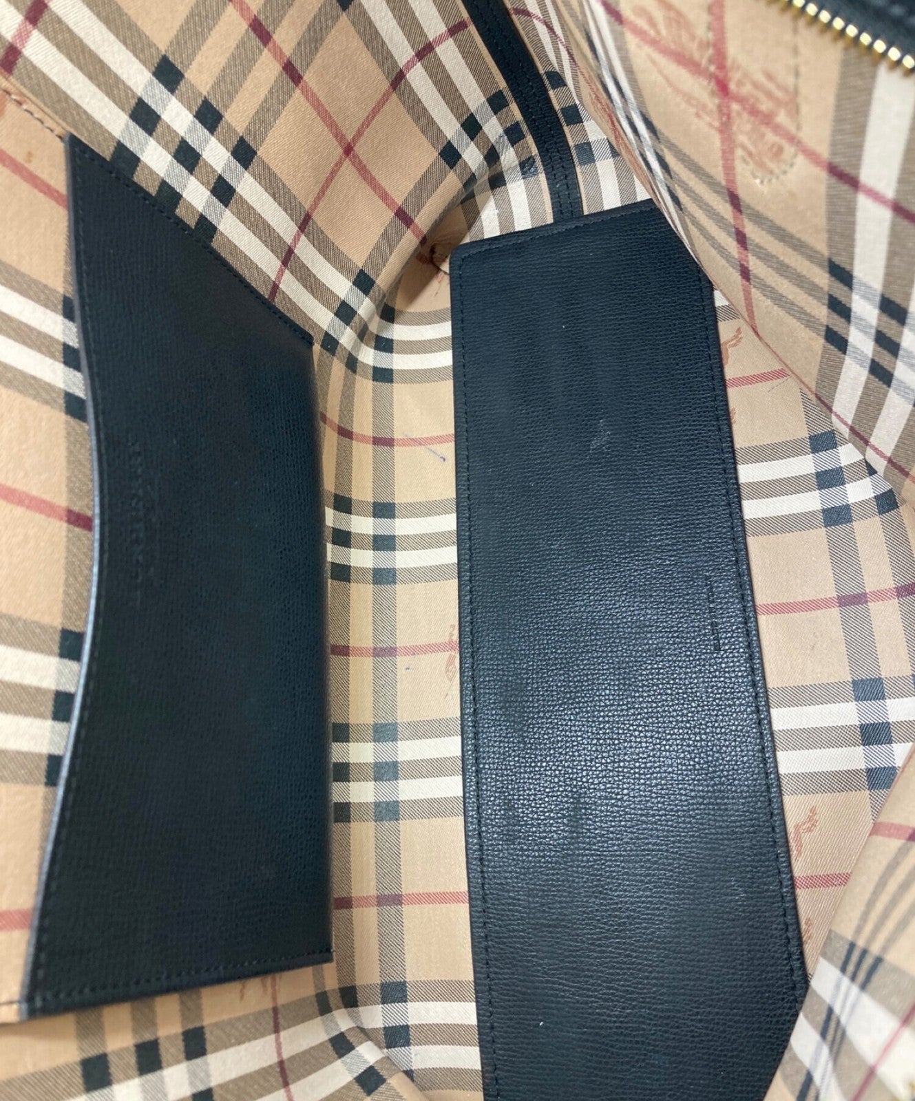 BURBERRY Hand Bag Tote Purse Nova Check Leather Black Authentic