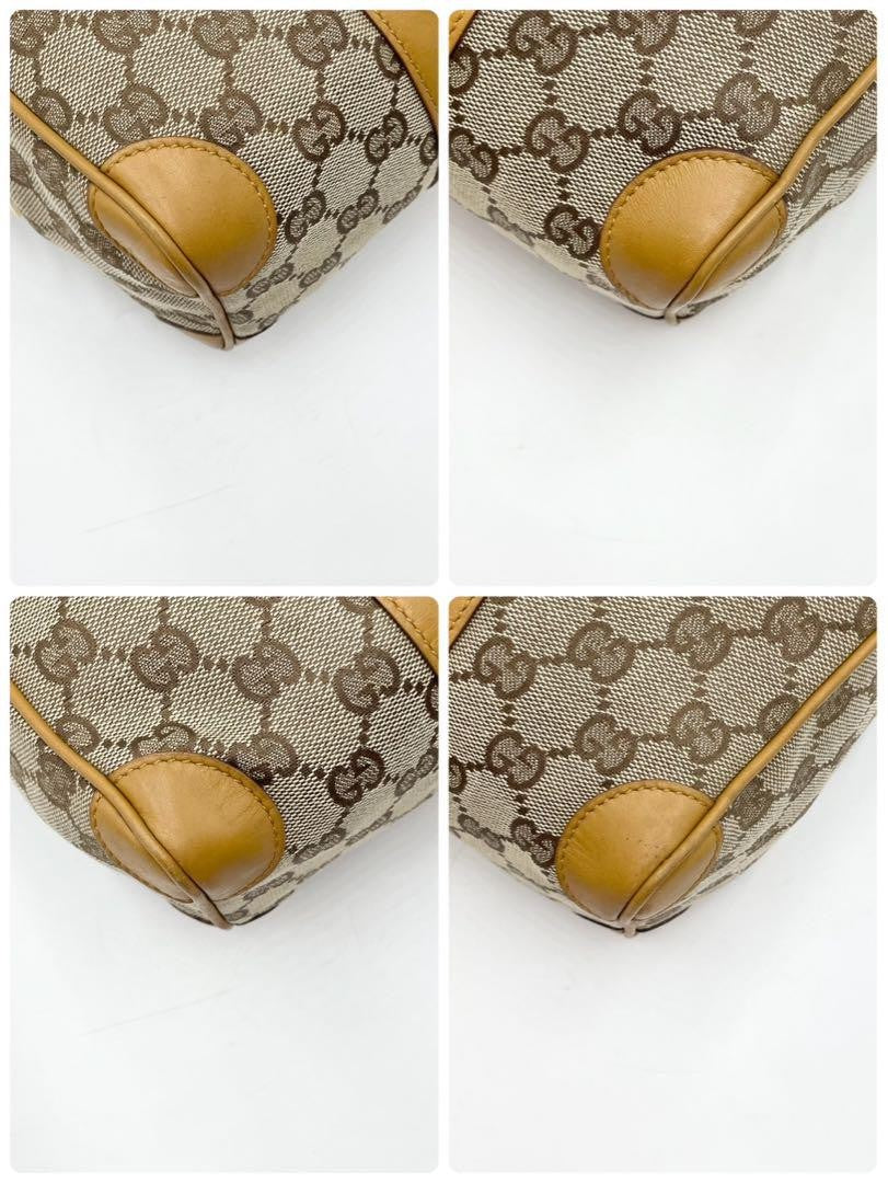GUCCI Hand Bag Tote Purse Mini Boston Sherry Line GG Canvas Leather Beige Auth