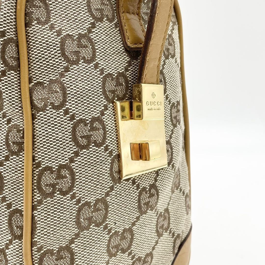 GUCCI Hand Bag Tote Purse Mini Boston Sherry Line GG Canvas Leather Beige Auth