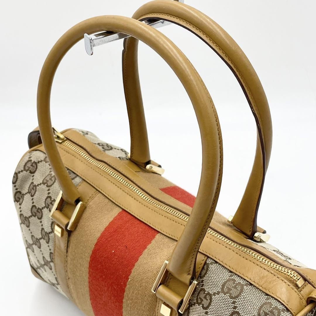 GUCCI Hand Bag Tote Purse Mini Boston Sherry Line GG Canvas Leather Beige Auth