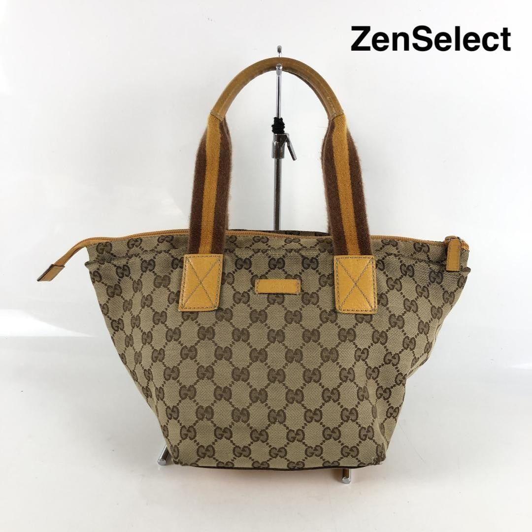 GUCCI Hand Bag Tote Purse Sherry Line GG Canvas Beige Yellow Authentic