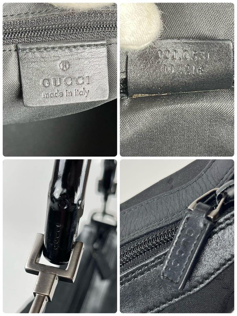 GUCCI Hand Shoulder Bag Tote Purse GG Bamboo Nylon Black Authentic