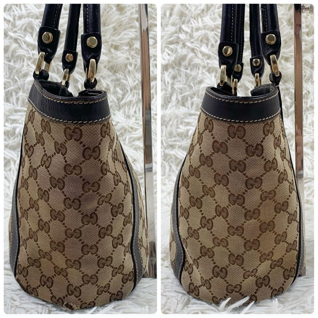 GUCCI Hand Bag Tote Purse GG Canvas Leather Beige Brown Authentic