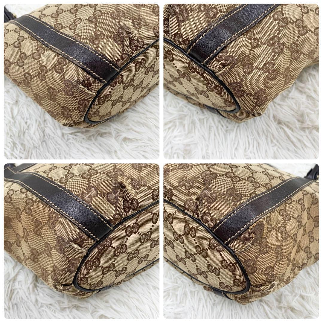 GUCCI Hand Bag Tote Purse GG Canvas Leather Beige Brown Authentic