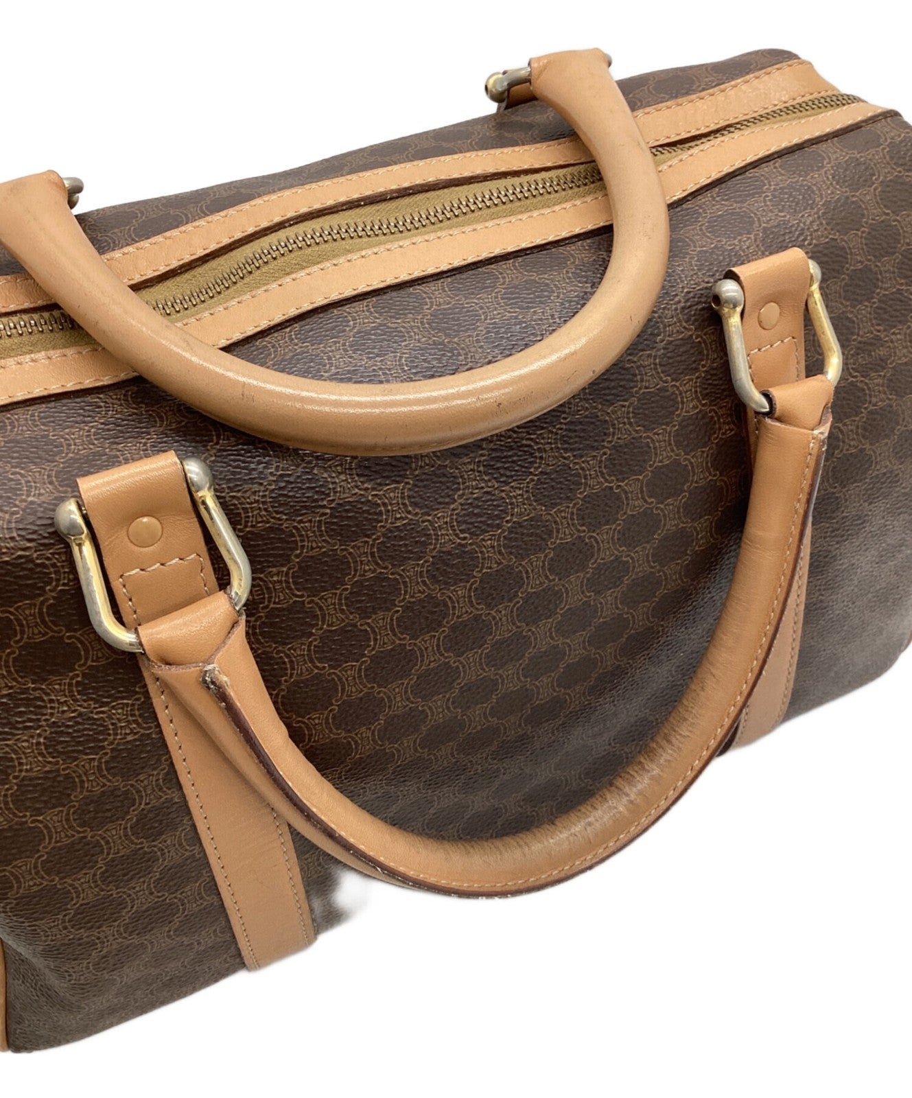 CELINE Mini Boston Bag Hand Bag Tote Purse Macadam Brown Beige Authentic